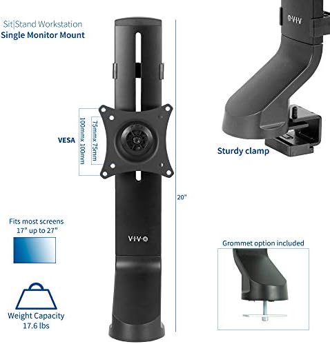 VIVO Adjustable Single Monitor Mount for Sit-Stand Workstation, Desk Converter, Monitor Arm Fits 1 Screen up to 32 inches, STAND-V001U