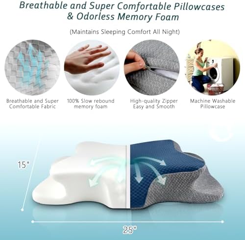 CHxxy Cervical Neck Pillow for Pain Relief Sleeping, Memory Foam Pillows