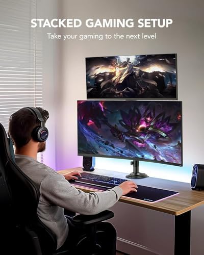 HUANUO 17-32 Inch Dual Monitor Stand, Stacked Monitor Mount, Monitor Arms for 2 Monitors, Ergonomic Adjustable Tilt/Swivel/Rotate, Weight Max 19.8 lbs, VESA 75/100mm