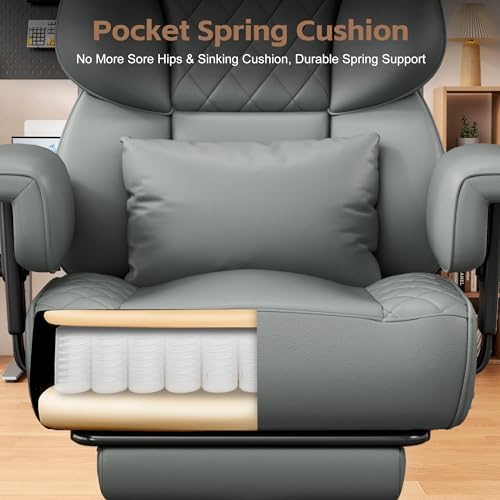 Vonesse Office Chair, Desk Chair with Soft Adjustable Armrests, Ergonomic High Back Gaming Chair with Lumbar Support, Executive Computer Chairs with Footrest (PU Leather, Gray)