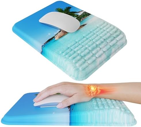 MEKASS Mouse Pad with Wrist Rest, Ergonomic Slope Mousepad for Carpal Tunnel Pain Relief, Memory Foam Desk Computer Wrist Support Mouse Pad with Non-Slip PU Base for Office Home (Beach)