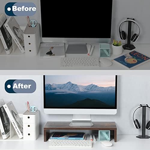 TEAMIX 20 inch Wood Monitor Stand Riser, Desktop Riser Shelf, Rustic Brown