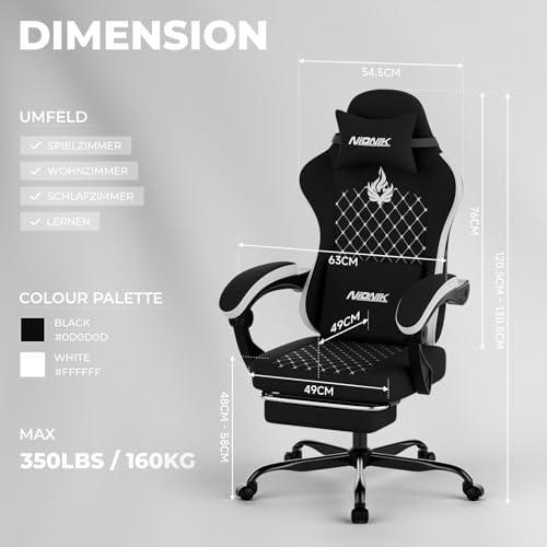 Gaming Chair with Massage,Ergonomic PC Gaming Chair Computer Chairs with Footrest Comfortable Headrest and Lumbar Support, High Back Blackwhite