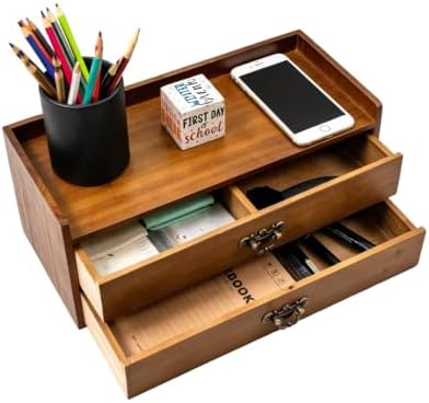 Workspace Document Office Drak Brown Wood Desktop Storage…… (Double-Layer)