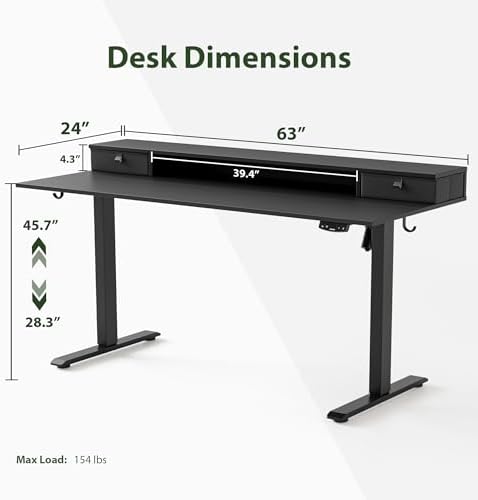 Agilestic 63 * 24 Inch Electric Standing Desk with Drawers, Black