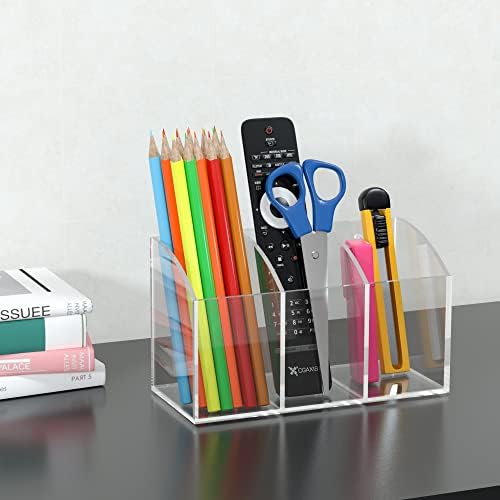 Acrylic Pen Holder Box 3 Compartments, Clear Pencil Storage Organizer for Desk or Wall, Acrylic Organizer Holder for Pens, Office Desk Accessories, Makeup Brush