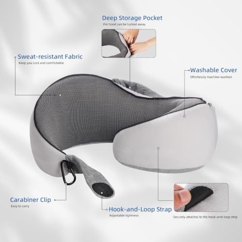 Travel Pillow for Airplane, Hooded Memory Foam Neck Pillow for Sleeping