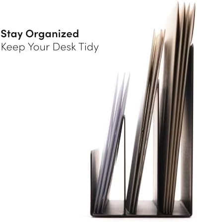 xympo Desktop Mail Organizer – 3-Slot Black Metal Letter Holder and Bill Sorter for Office and Home
