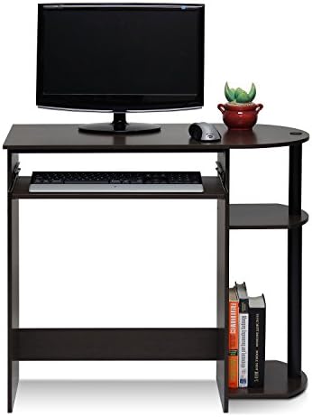 Furinno Simplistic Easy Assembly Computer Desk, With Keyboard Tray, Dark Brown/Black
