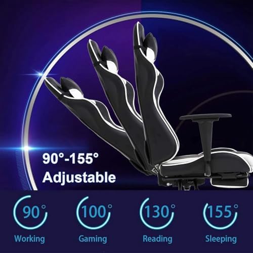 PC Gaming Chair with Footrest, Ergonomic Home Office Chair with Lumbar Support & Headrest Pillow, White