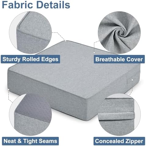 Shinnwa Gel Memory Foam Recliner Cushion for Elderly, Extra Large Seat Cushion, Dual-Layer Foam Chair Pad for Couch, Armchair, Wicker Chairs, Floor, 20 × 20 × 5in, Light Gray