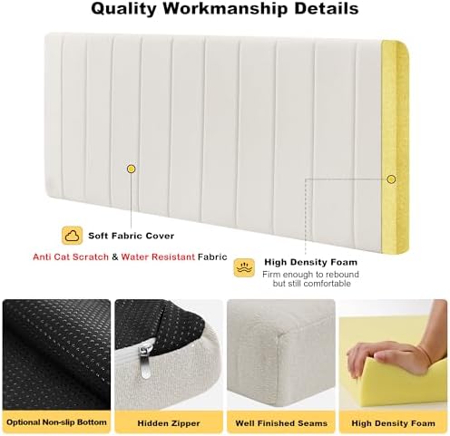 Custom Bay Window Sill Seat Cushion Plump Textured Line Customized Bench Seating Foam Cushions for Indoor Furniture, Mudroom, Reading Nook, Kitchen Dining Room, Anti-Cat, Splash-Proof, Non Slip Bottom