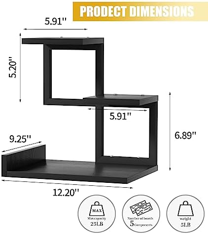 Gannyfer Desk Shelf Organizer - Wood Desktop Shelf, Freestanding Desk Hutch Office Decor, 3 Tier Storage Display Rack, Small Bookshelf with Metal Frame for Books/Plants/Toys (Black)