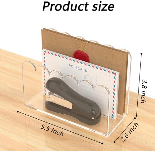 YAGELI 1-Slot Acrylic Mail Organizer for Desktop – Scalloped Clear Document Sorter, Vertical File Holder for Office/Home, Space-Saving Desk Organizer for Letters,Envelope,Bills,Stationery
