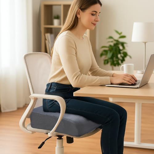 6" Extra Thick Memory Foam Office Chair Cushion – 2-Layer Booster Seat for Back & Tailbone Pain Relief, 18 x 16 x 6in Non-Slip Cushion with Carry Handle for Wheelchair, Car, and Airplane