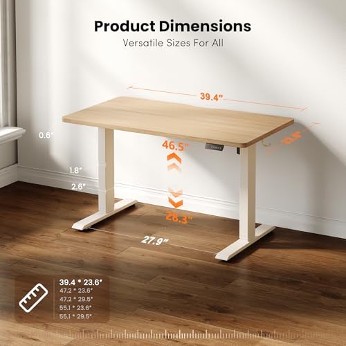 CubiCubi Electric Height Adjustable Standing Desk 40x24 Inch, Light Walnut