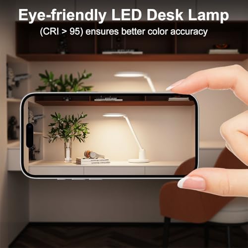 Kitloo Desk Lamps for Home Office with Stable Base, 1000LM Ultra Bright Eye-Caring Desk Light, 3000K-6000K Dimmable Table Lamp with Stepless Dimming & Timing Function for Work, Reading, Bedroom