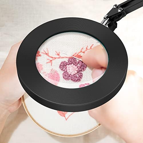 YOUKOYI LED Magnifying Lamp Metal Swing Arm Magnifier Lamp- 10 Levels Brightness, 3 Color Modes, 5X Magnification, 4.1" Diameter Glass Lens, Adjustable Industrial Clamp for Reading/Office/Work (Black)