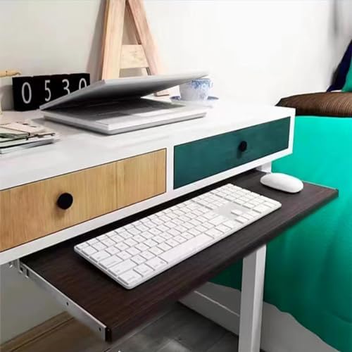 DOUKI Keyboard Tray Wooden Pull Out Keyboard Drawer Under Desk 24" Ergonomic Desk Extender Tray Sliding, Computer Keyboard Holder/Shelf for Typing (Color : Black-Walnut, Size : 28" x 11"(70x27cm))