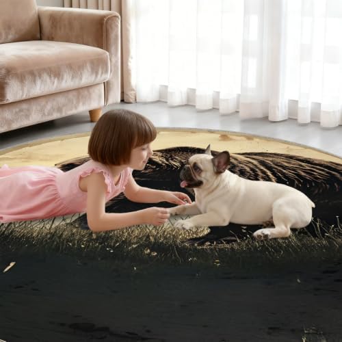 Bear Round Area Rug - 3.3ft Western Bear Round Rug for Kitchen, Wildlife Circle Rugs Washable Soft Non-Slip Carpet for Bathroom Kitchen Decor Mat