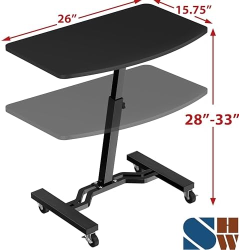 SHW Mobile Height Adjustable Laptop Rolling Cart w/Lockable Wheels, Black