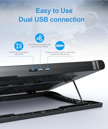 MOKURU Laptop Cooling Pad Stand, Laptop Cooler with 2 Silent Fans for 10-15.6 Inch Laptops,6 Levels of Height Adjustable Wind Speed with 2 USB Ports (Black)