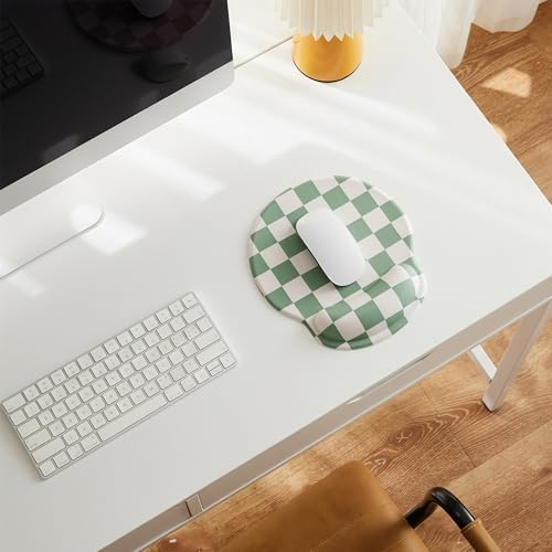 Ohocut Sage Green Checkered Mouse Pad with Gel Wrist Rest, Wrist Support, Ergonomic Desk Accessories for Women, Office Laptop Gaming Decor, Cute Aesthetic Trendy Check Design
