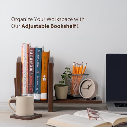 Adjustable Desktop Bookshelf - Sturdy Desk Bookshelf and Book Organizer - No Tools Required to Assemble This Desktop Bookcase, Perfect Tabletop Book Shelf for Office, Study Room