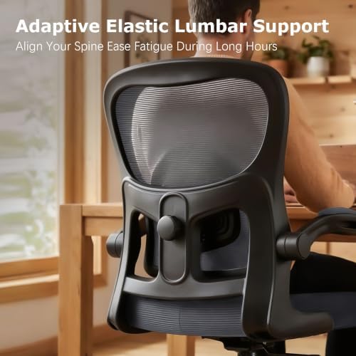AreShark Office Chair Ergonomic Desk Chairs with Adjustable Lumbar Support& Headrest Hanger, High Back Breathable Mesh Chair with Wheels, Rolling Swivel Comfy Task Computer Chair for Home Work Gaming