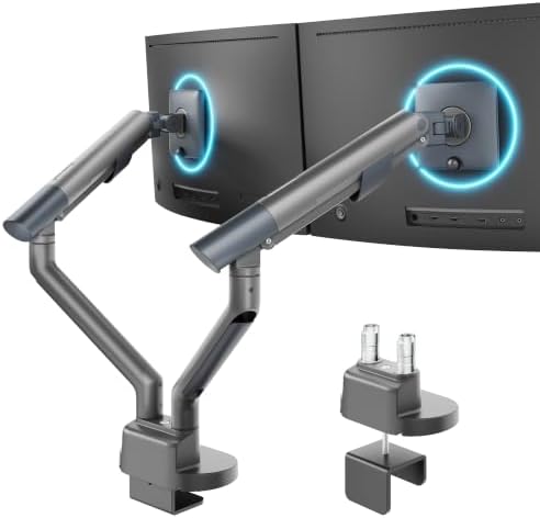 monTEK Aluminum Dual Monitor Arm for 17-40" Screens, 24.3 lbs Each, Gray
