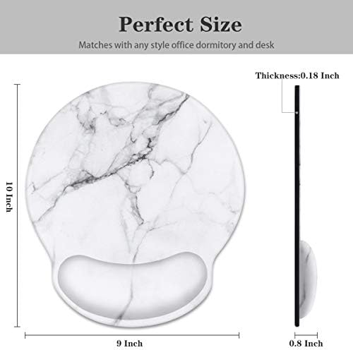 Mouse Pad with Wrist Support, Desk Decor for Office Marble Design Mouse Pad Non-Slip Rubber Base Mousepad for Desk Laptop Gaming Working Computers Laptop Easy Typing & Pain Relief, White