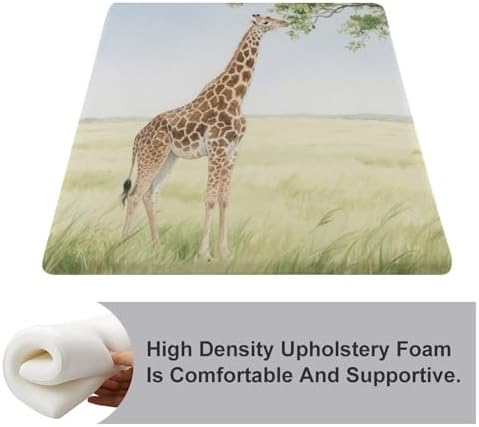 Extra Large Seat Cushion Giraffe Stretching Its Neck to Eat Leaves Square Outdoor Chair Mat for Recliner Wheelchair Office Chair Stand Floor Patio Furniture 15" X 13.8" X 1.2"