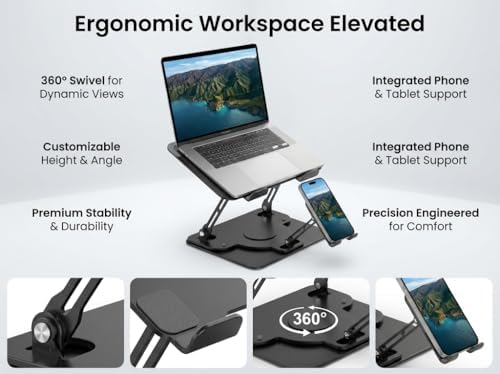 Laptop Stand for Desk,Laptop Riser with Phone Holder& 360° Rotating Base