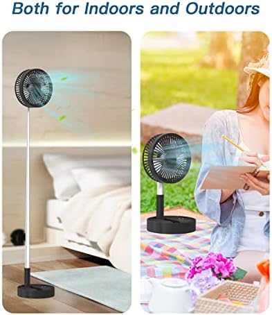 AICase Stand Fan,Folding Portable Telescopic Floor/USB Desk Fan with 7200mAh Rechargeable Battery,4 Speeds Super Quiet Adjustable Height and Head Great for Office Home Outdoor Camping-Black