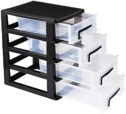 Angoily 4 Drawer Desk Organizer, Plastic Home Office Storage Organizer, Makeup Organizer Storage Station Cube, Cosmetics Jewelry Storage Box, 4 Drawer for Bathroom, Desk, Office (8.31x5.98x9.92 Inch)