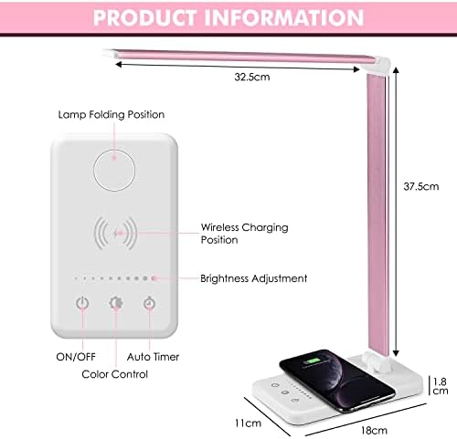 LED Desk Lamp with Wireless Charger, USB Charging Port, Eye Care
