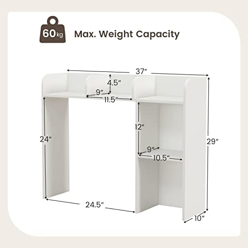 GIANTEX Desktop Bookshelf, Wood Desk Hutch Organizer for 27 Inch Computer Monitor, Countertop Storage Display Rack with 5 Shelves, Multipurpose Desktop Shelf Bookcase for Dorm Office Home, White