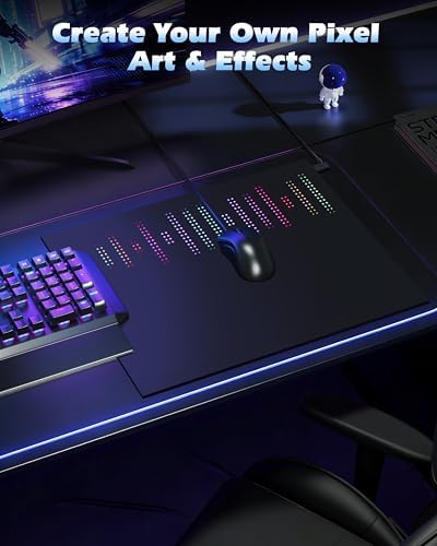 RGB Gaming Mouse Pad – LED Pixel Display with Custom Animations, Tempered Glass, Anti-Slip Base, App Control for Keyboard & Mouse, Multiple Sizes, L 23.5 x 17.8 in,Black