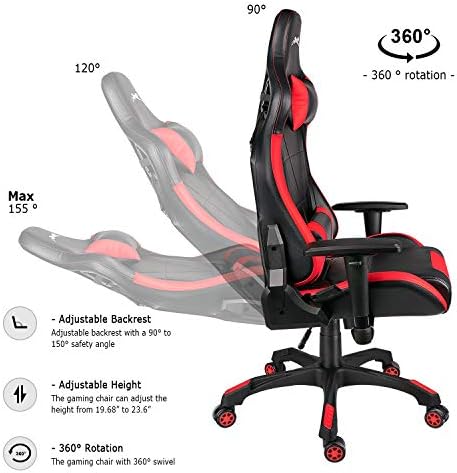 Leopard Gaming Chair, High Back PU Leather Office Chair, Adjustable Video Gaming Chairs, Swivel Racing Chair with Adjustable Armrest (Black/Red)
