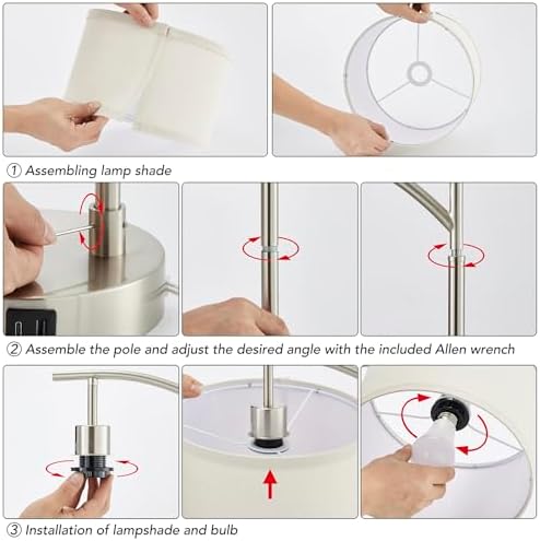 Table Lamp Set of 2, 23.5" Bedside Lamps with USB C+A Ports, Silver