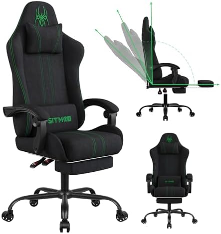 Fabric Gaming Chair with Footrest, Big Tall Reclining Ergonomic Chair