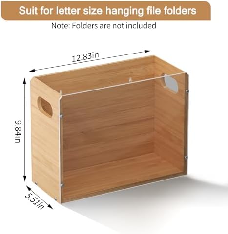 Sbanmao Acrylic Wall File Organizer, Hanging File Folder Organizer with Handle, Bamboo File Box File Crate Storage Box, Portable Filing Organizer for Home Office Classroom (Letter Size, 2 Pack)