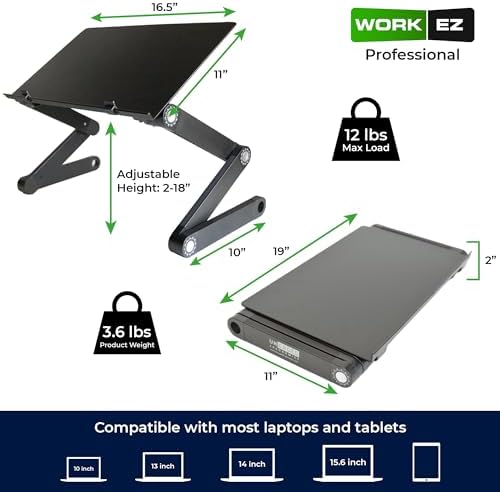 Uncaged Ergonomics WorkEZ Adjustable Laptop Stand for Desk and Bed, Black