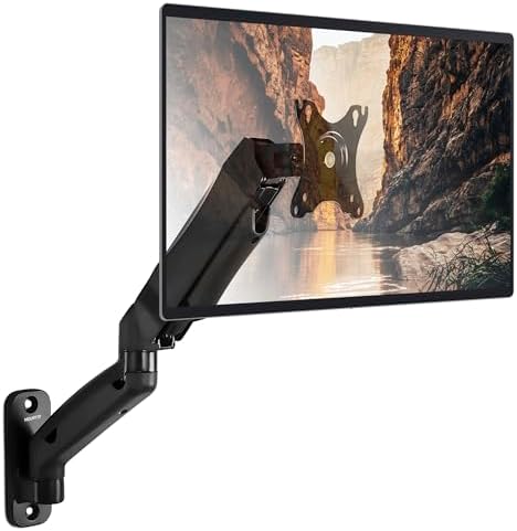 Mount-It! Monitor Wall Mount Arm, Full-Motion Gas Spring, Fits 13–32″ Screens up to 14.3 lbs, VESA 75x75 & 100x100, Tilt Swivel Rotate, Single-Stud Wall Mounted Computer Monitor Arm, RV Compatible
