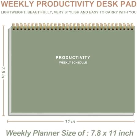 Weekly Productivity Planner - 8" x 11" Dashboard Desk Pad/Planner, Habit Tracker, Spiral Undated Weekly Planner for Office/School/Home, 54 Weeks, Green