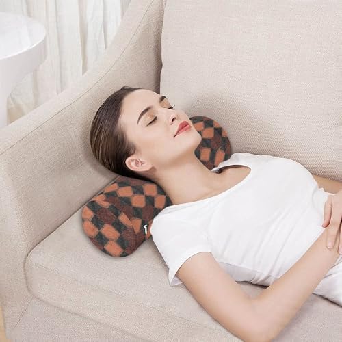 Bolster Pillow Decorative Neck Roll Pillows for Bed Outdoor Round Pillows Small Round Cushion Neck Support Argyle Plaid Darksalmon
