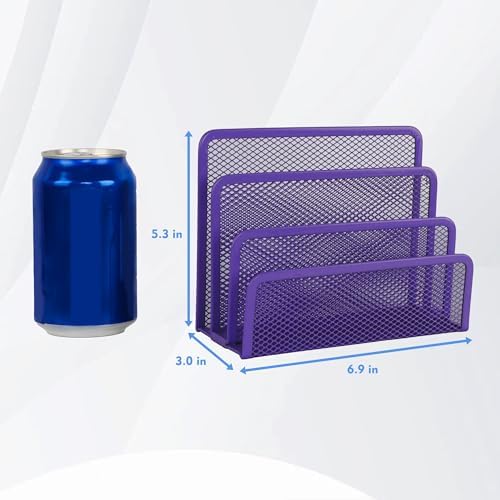 EASEPRES Desk Mail Organizer, Office Small Desktop Metal Mesh Envelope Letter Sorter Paper File Holder Organizer with 3 Vertical Upright Compartments, Purple 2 Pack