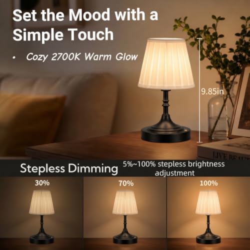 Balck Small Cordless Table Lamp Rechargeable - Kitchen Countertop Tabletop
