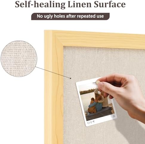 DOLLAR BOSS Bulletin Boards with Linen, 24"x18" Cork Board, Natural Wood