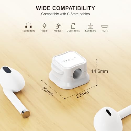 24 Pack Magnetic Cable Clip Organizer Cord Holder, Picozon Adhesive Cable Management, Wire Phone USB Charger Cable Holder, Keeper Organizer for Office Home Desktop Table - White